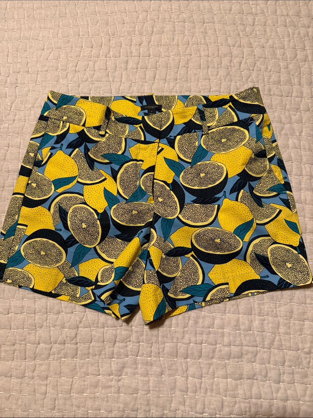 Ann Taylor Lemon Print High-Rise Shorts - Yellow & Blue